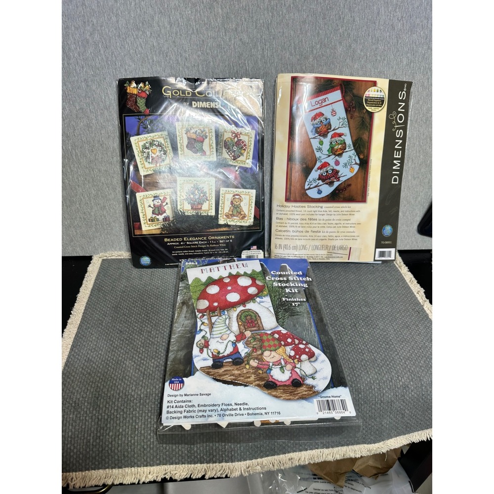 Dimensions Design Works Counted Cross Stitch Kit Lot Christmas Stocking Ornament